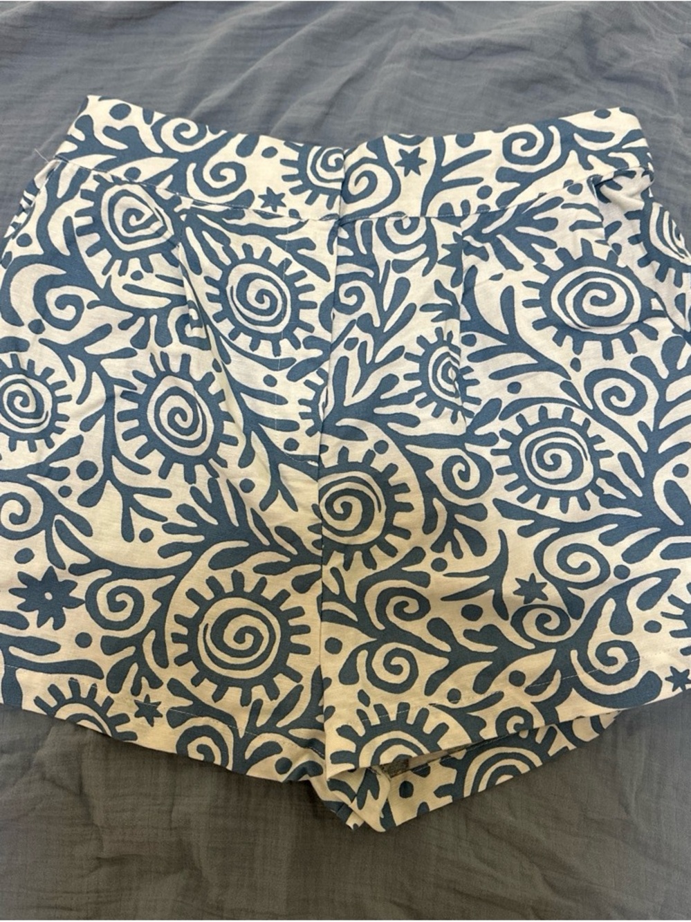 Womens Blue & White Printed Cotton Shorts